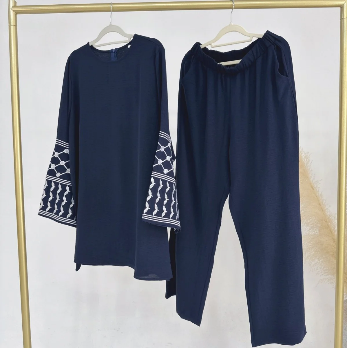 Crepe Embroidered Cuffs Top And Loose Pants 2-Piece Set (MS076) - Image 9