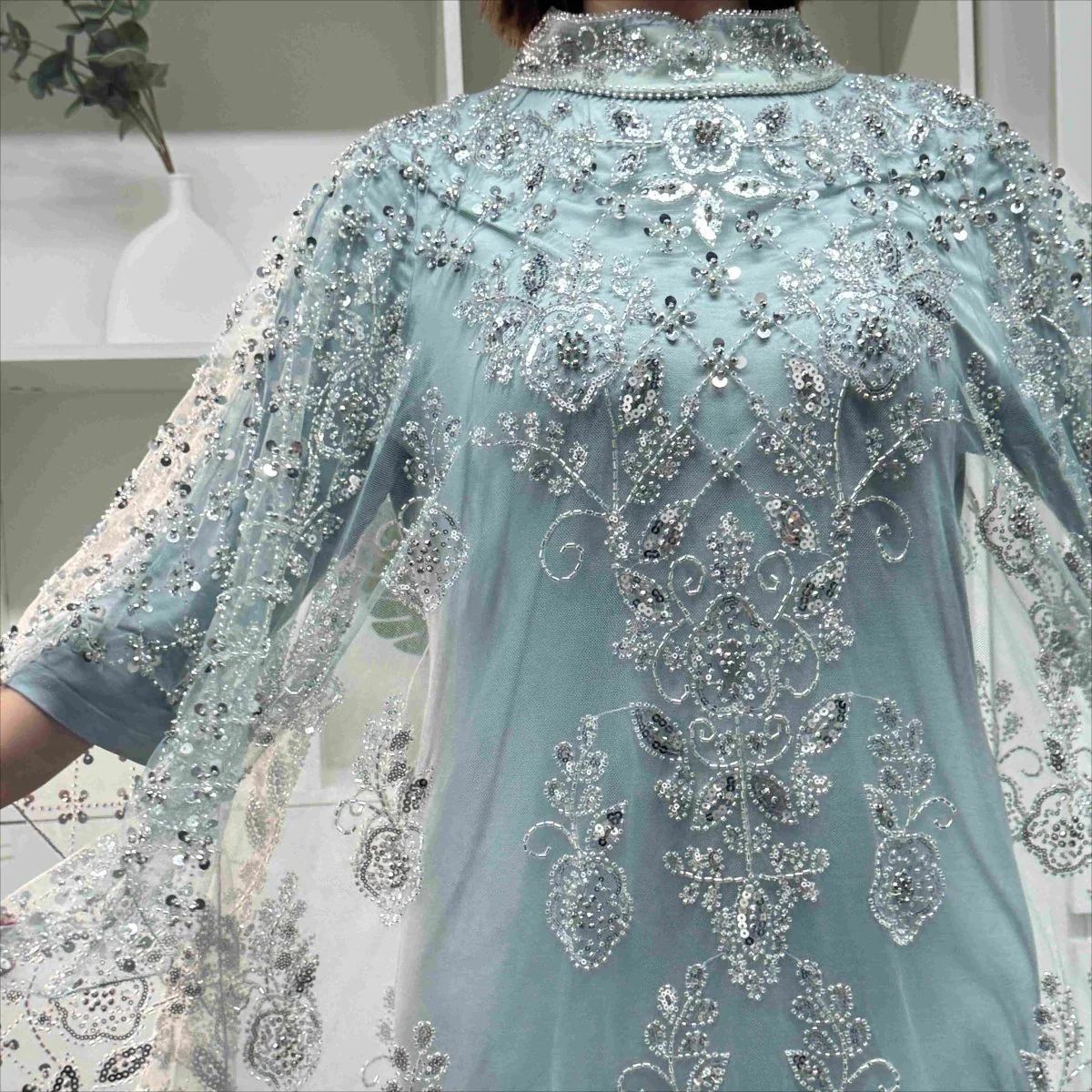 Crystal Beaded Cape Overlay Abaya Set (MA427) - Image 11