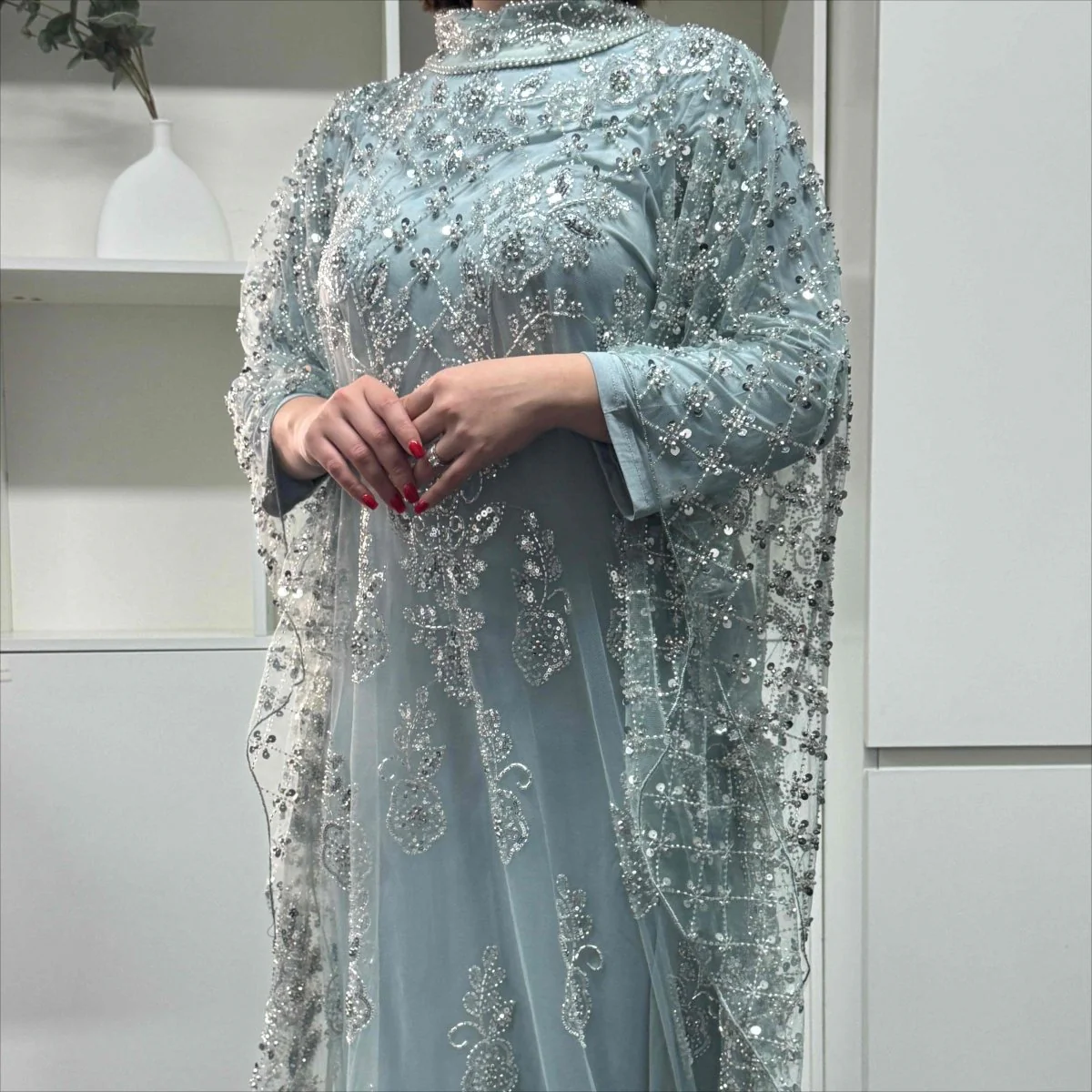 Crystal Beaded Cape Overlay Abaya Set (MA427) - Image 12