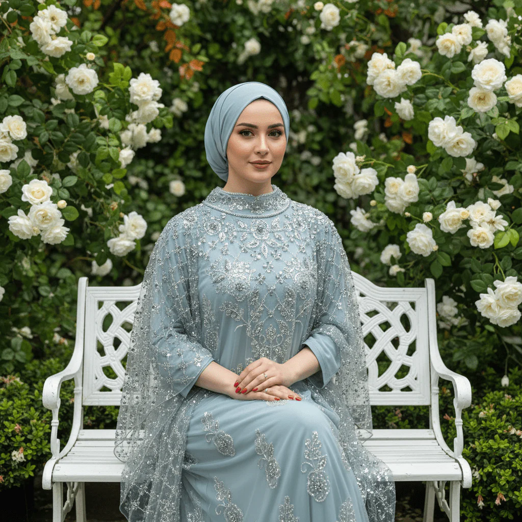 Crystal Beaded Cape Overlay Abaya Set (MA427) - Image 2