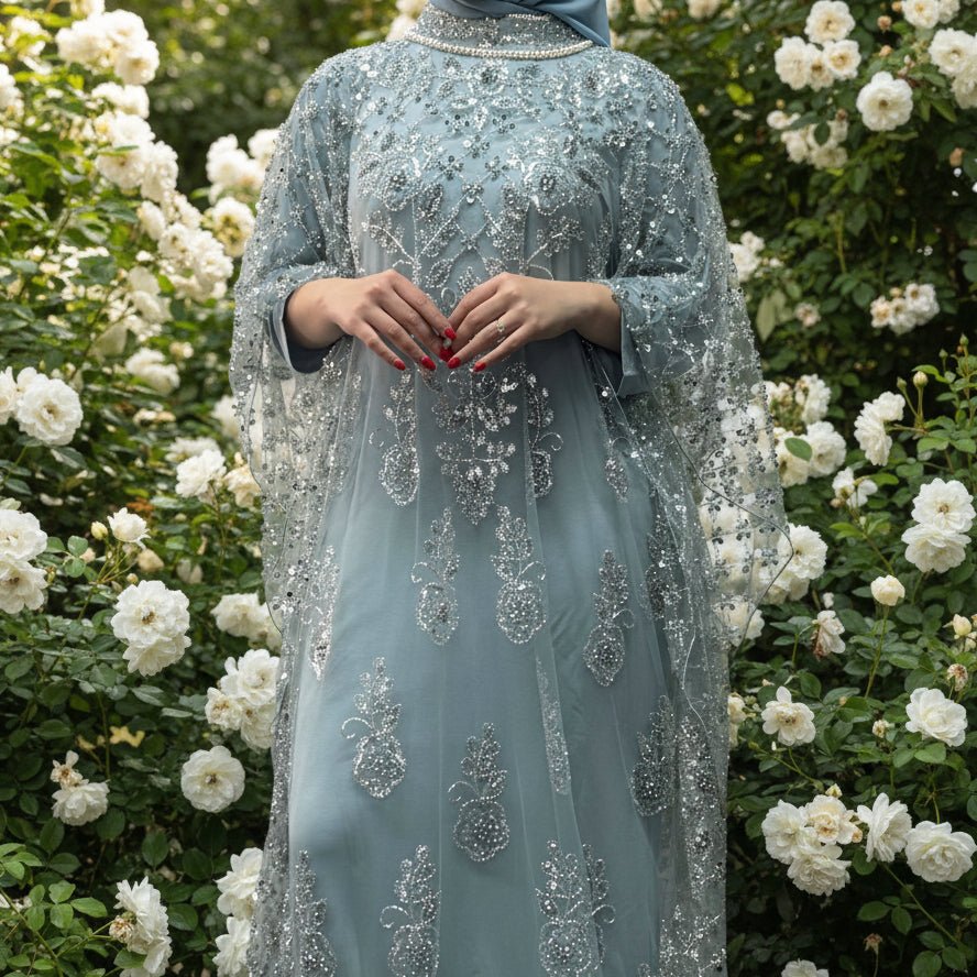 Crystal Beaded Cape Overlay Abaya Set (MA427) - Image 3