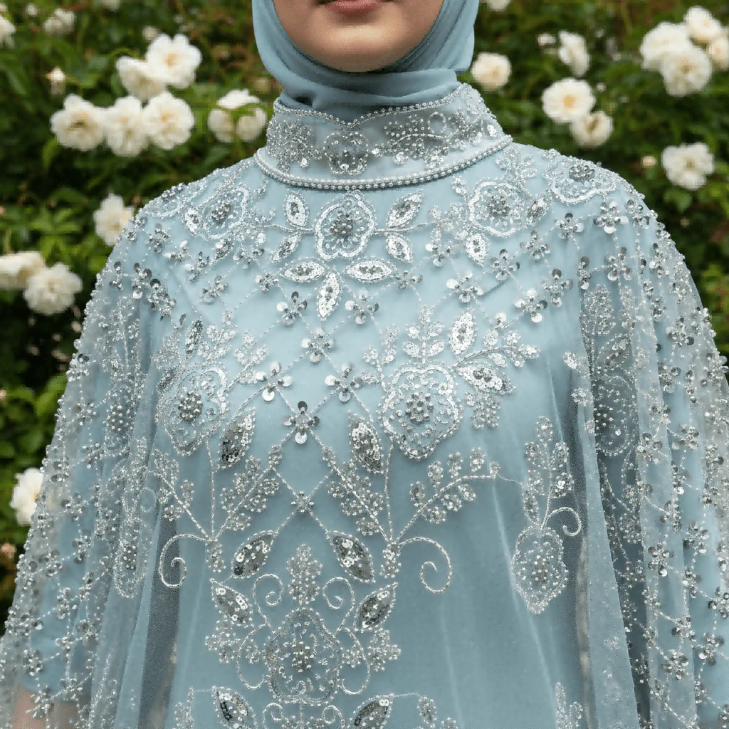 Crystal Beaded Cape Overlay Abaya Set (MA427) - Image 4