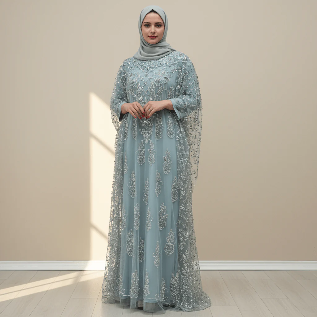 Crystal Beaded Cape Overlay Abaya Set (MA427) - Image 5