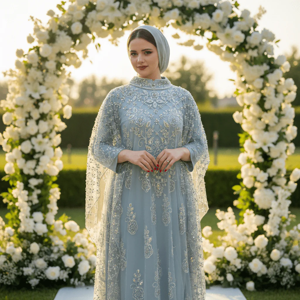Crystal Beaded Cape Overlay Abaya Set (MA427) - Image 6