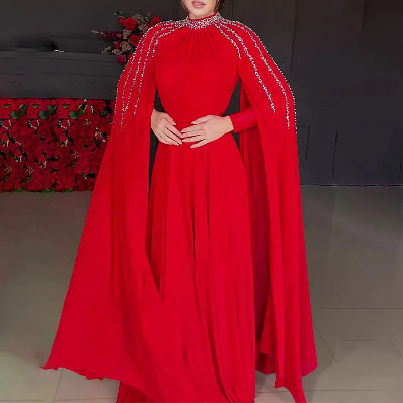 Crystal Cascade Cape Gown | Dramatic Embellished Evening Abay(MA345) - Image 10