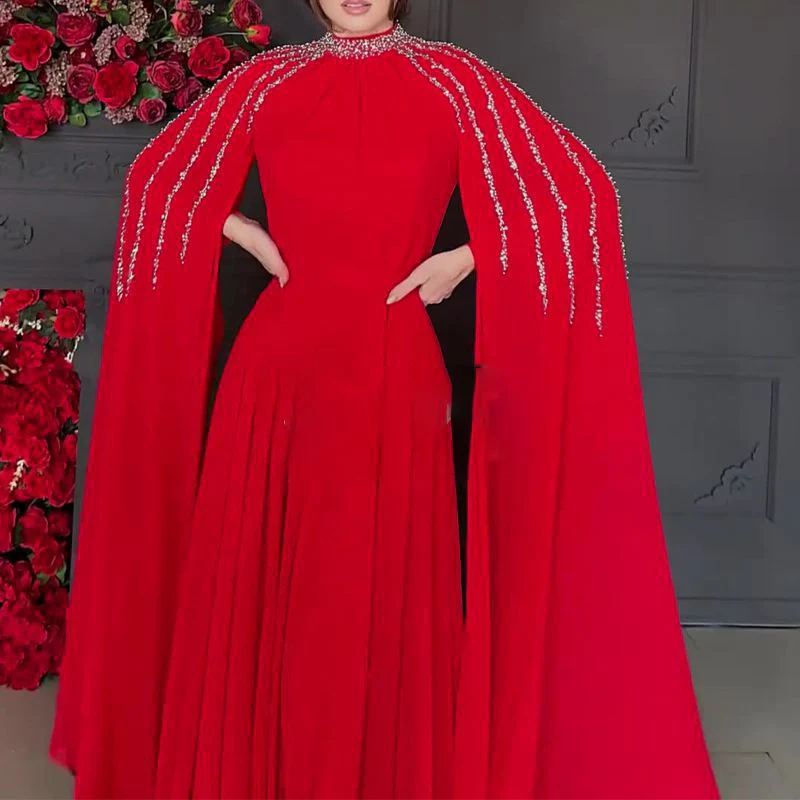 Crystal Cascade Cape Gown | Dramatic Embellished Evening Abay(MA345) - Image 11