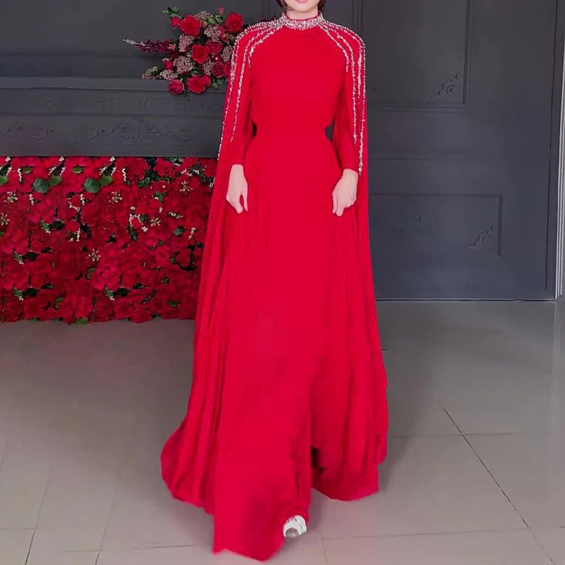 Crystal Cascade Cape Gown | Dramatic Embellished Evening Abay(MA345) - Image 2