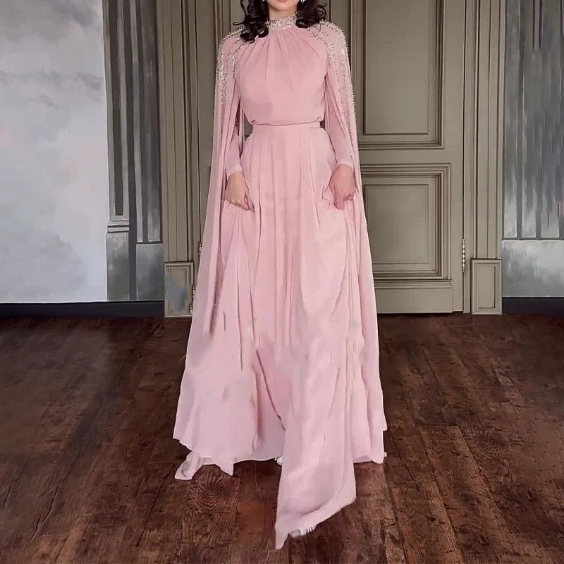 Crystal Cascade Cape Gown | Dramatic Embellished Evening Abay(MA345) - Image 3