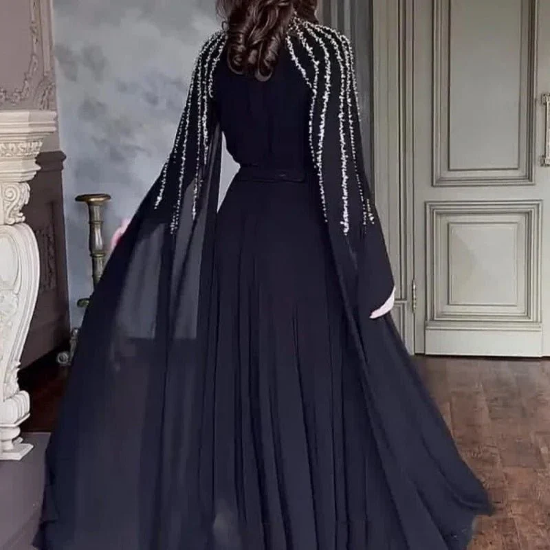 Crystal Cascade Cape Gown | Dramatic Embellished Evening Abay(MA345) - Image 6
