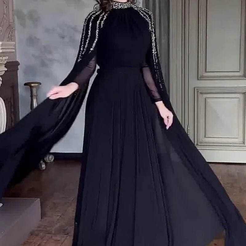 Crystal Cascade Cape Gown | Dramatic Embellished Evening Abay(MA345) - Image 7