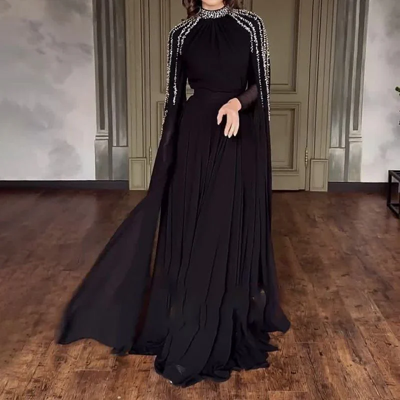 Crystal Cascade Cape Gown | Dramatic Embellished Evening Abay(MA345) - Image 8