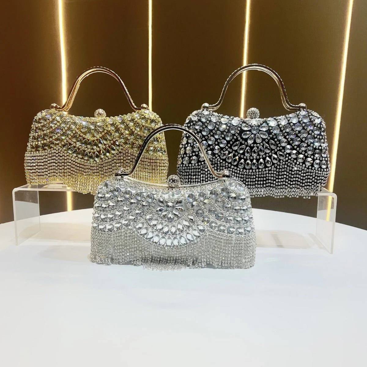 Crystal-Embellished Clutch Bag with Tassels – Versatile Evening Purse for Weddings & Galas (MAC276) - Image 2