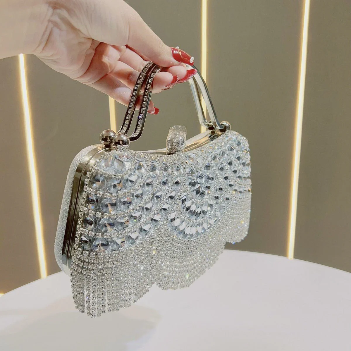 Crystal-Embellished Clutch Bag with Tassels – Versatile Evening Purse for Weddings & Galas (MAC276) - Image 3