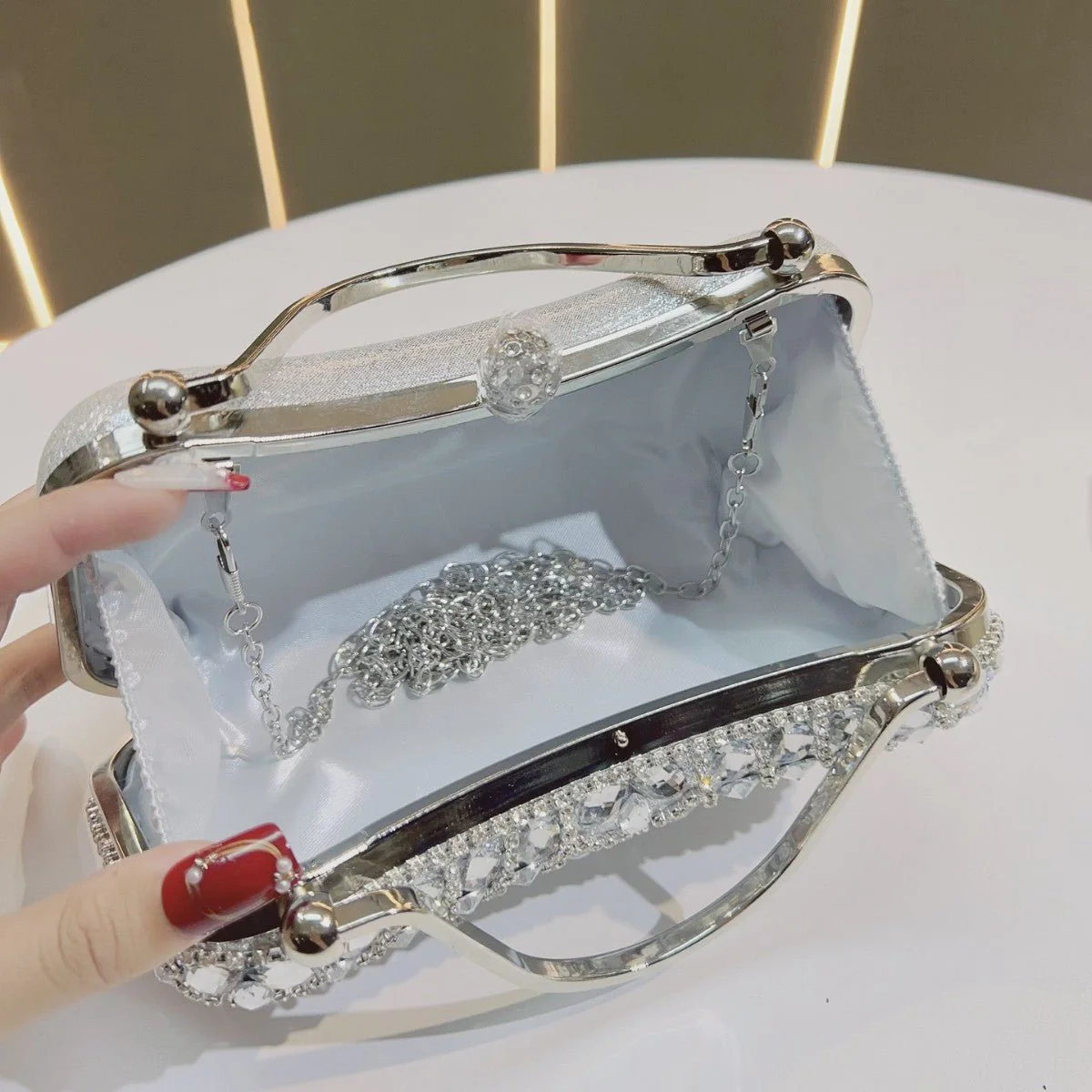 Crystal-Embellished Clutch Bag with Tassels – Versatile Evening Purse for Weddings & Galas (MAC276) - Image 4