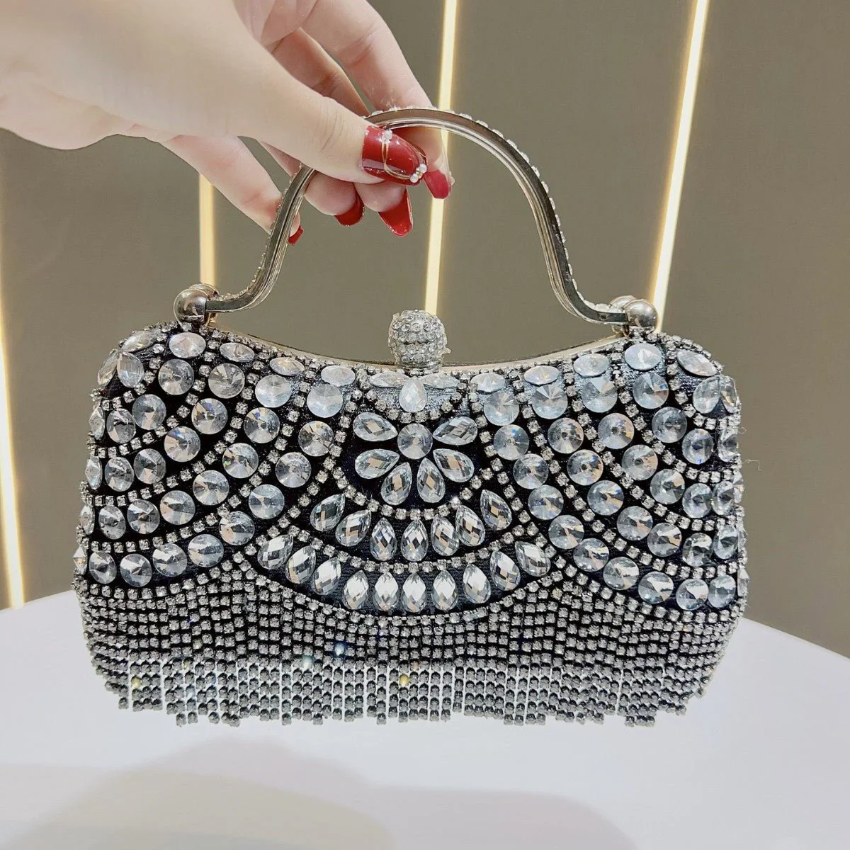 Crystal-Embellished Clutch Bag with Tassels – Versatile Evening Purse for Weddings & Galas (MAC276) - Image 5