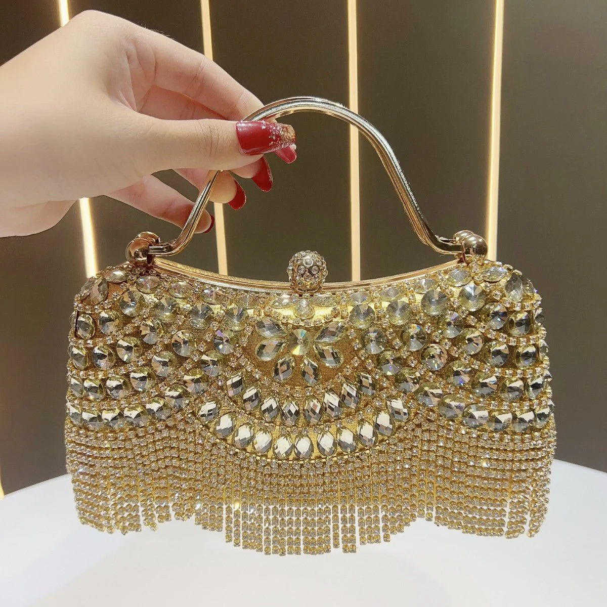 Crystal-Embellished Clutch Bag with Tassels – Versatile Evening Purse for Weddings & Galas (MAC276) - Image 6