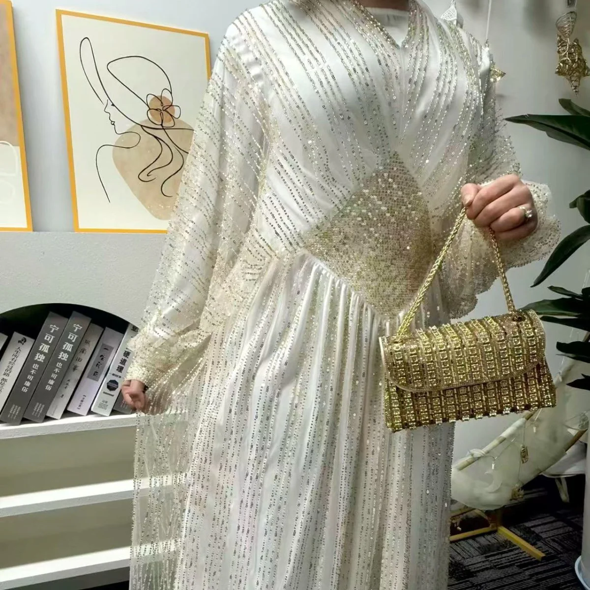 Crystal-Embellished Elegant Abaya with Defined Waist Silhouette (MA391) - Image 10