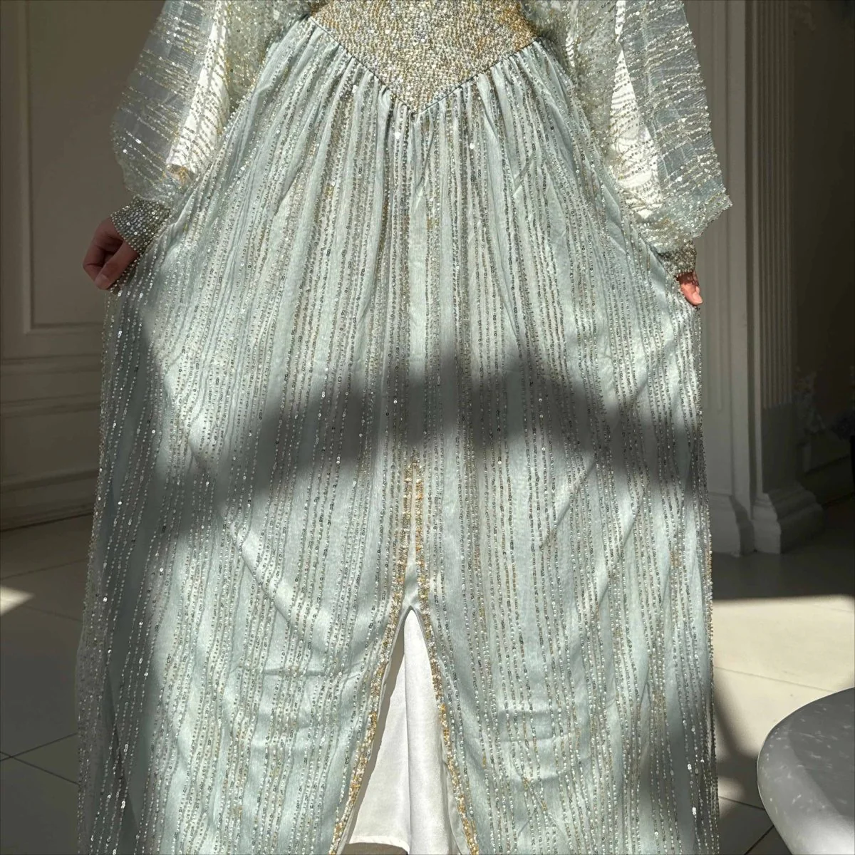 Crystal-Embellished Elegant Abaya with Defined Waist Silhouette (MA391) - Image 12