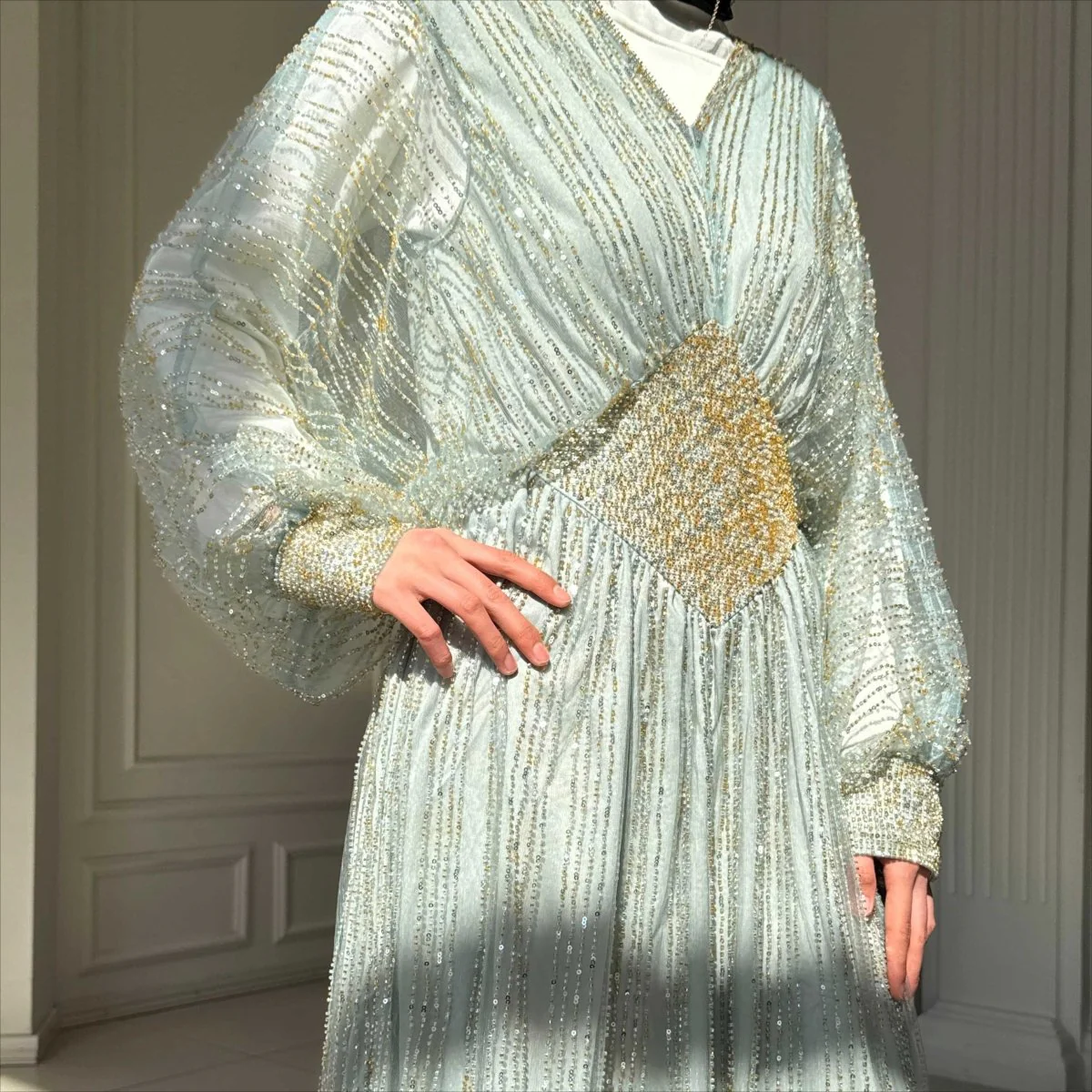Crystal-Embellished Elegant Abaya with Defined Waist Silhouette (MA391) - Image 13