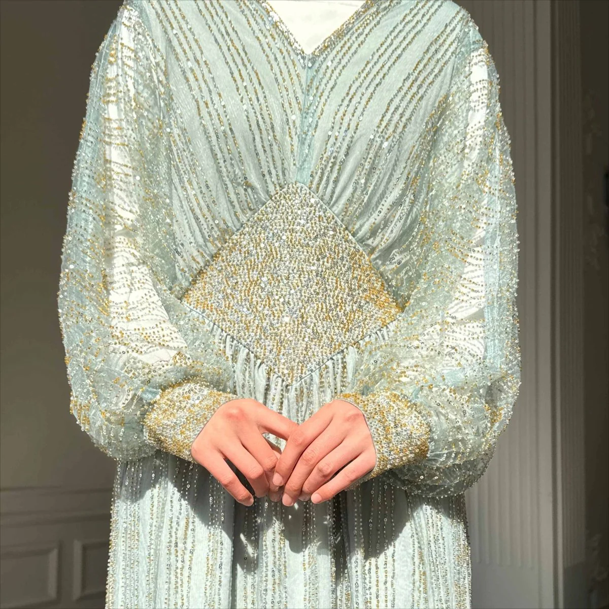Crystal-Embellished Elegant Abaya with Defined Waist Silhouette (MA391) - Image 14