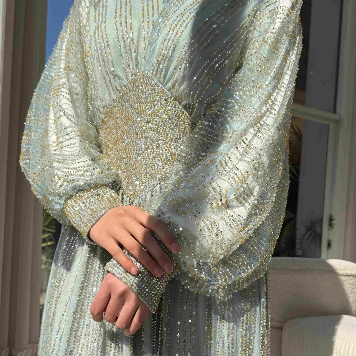 Crystal-Embellished Elegant Abaya with Defined Waist Silhouette (MA391) - Image 16
