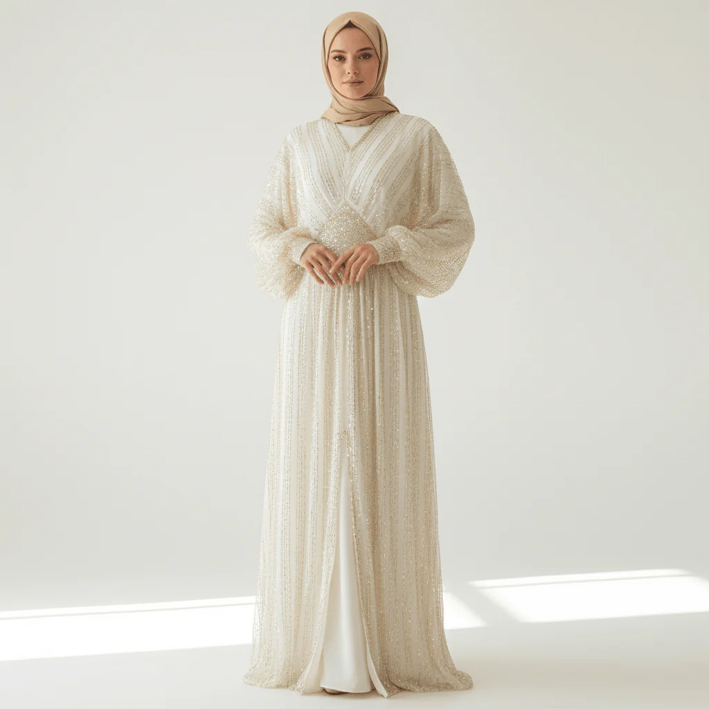 Crystal-Embellished Elegant Abaya with Defined Waist Silhouette (MA391) - Image 3