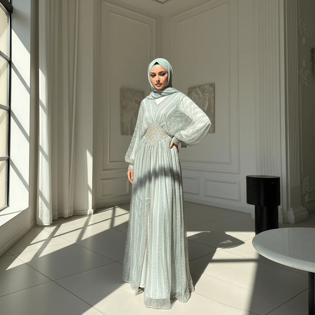 Crystal-Embellished Elegant Abaya with Defined Waist Silhouette (MA391) - Image 5