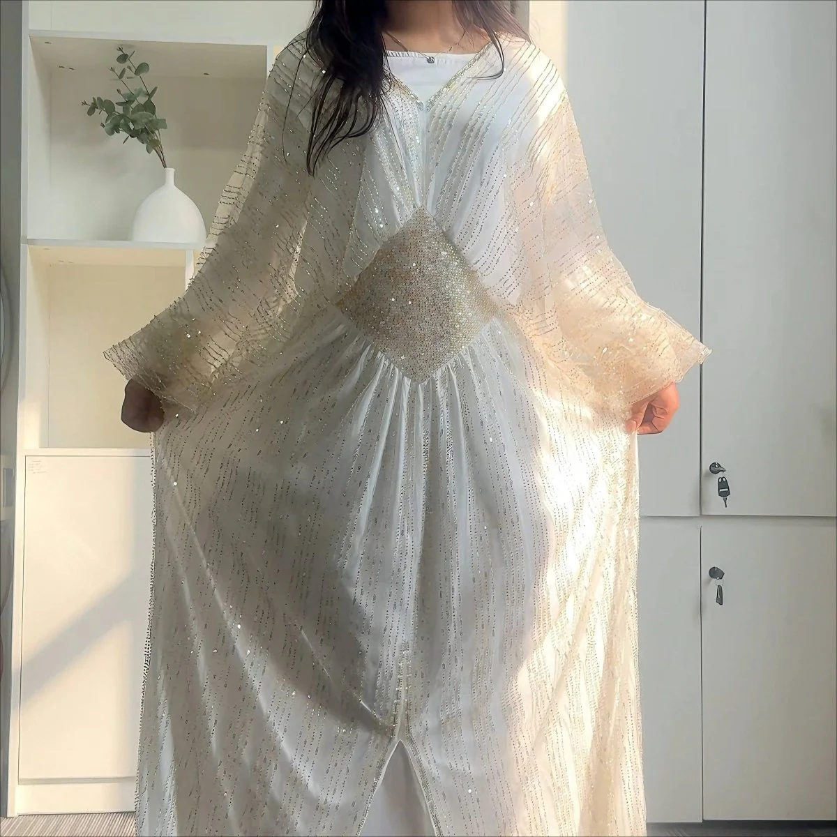 Crystal-Embellished Elegant Abaya with Defined Waist Silhouette (MA391) - Image 6