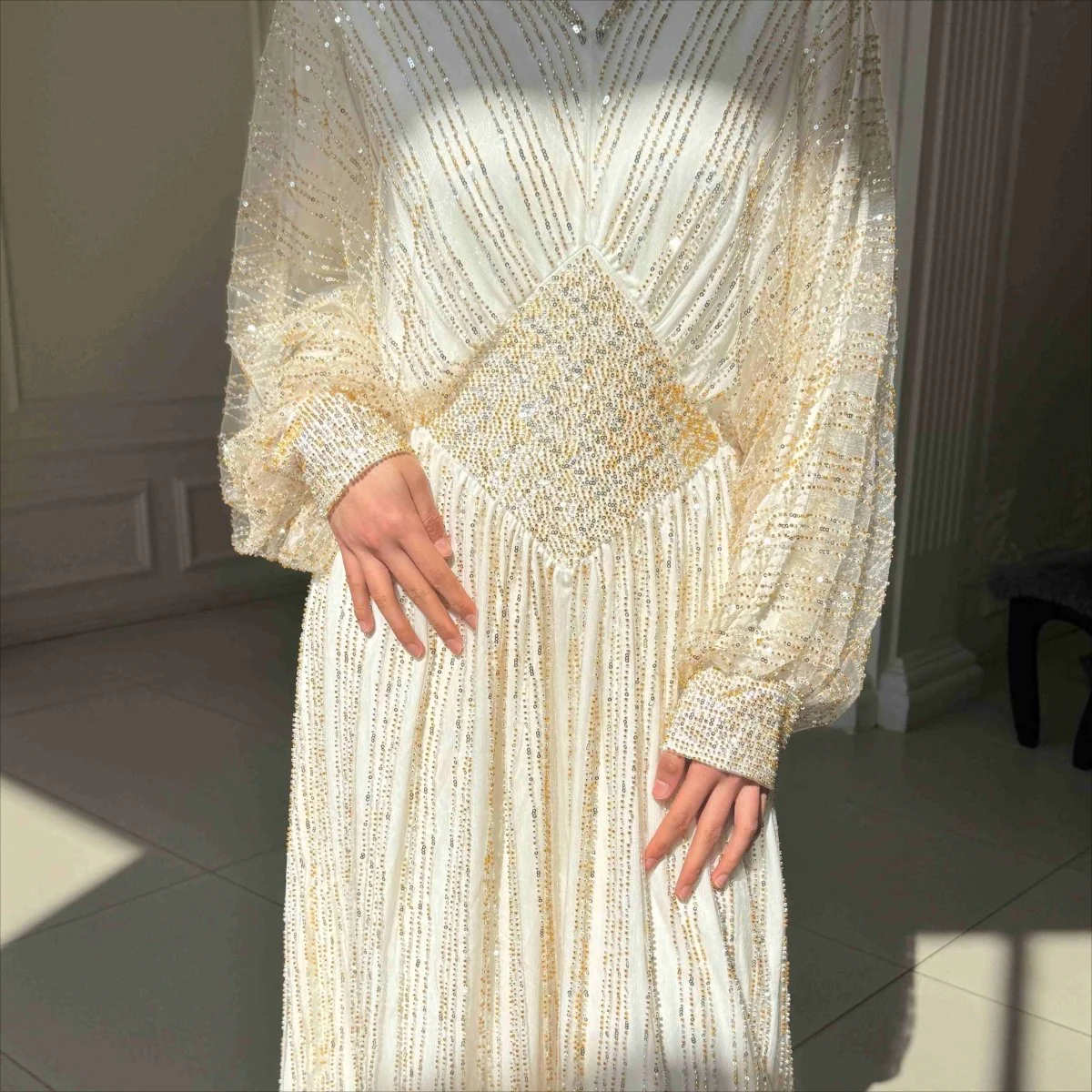 Crystal-Embellished Elegant Abaya with Defined Waist Silhouette (MA391) - Image 8
