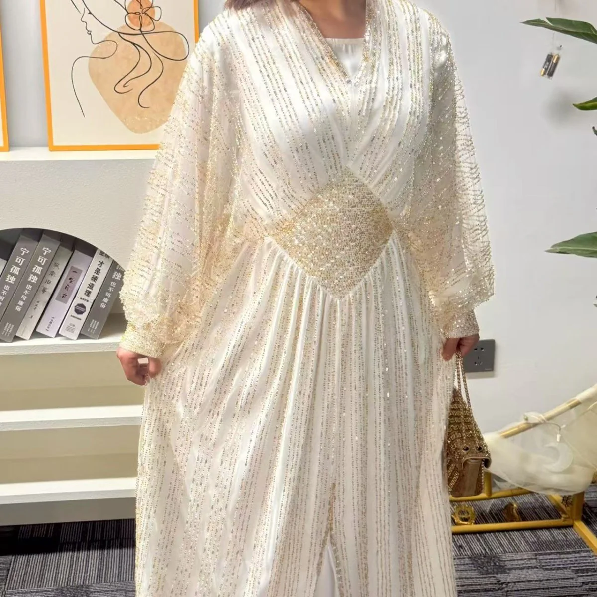 Crystal-Embellished Elegant Abaya with Defined Waist Silhouette (MA391) - Image 9