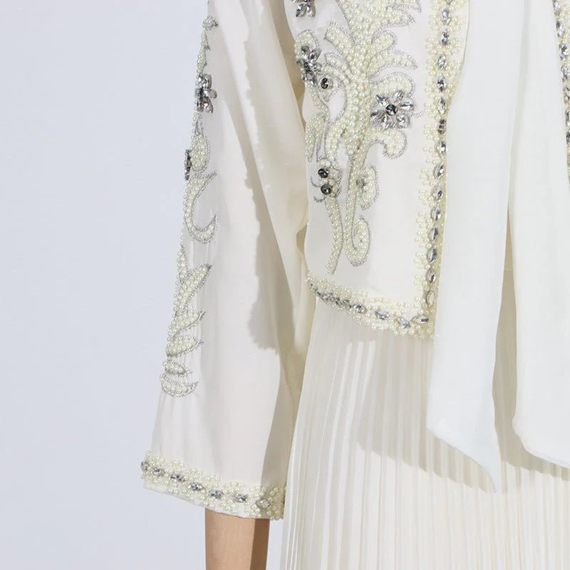 Crystal Embellished Jacket & Pleated Skirt Set(MS305) - Image 11