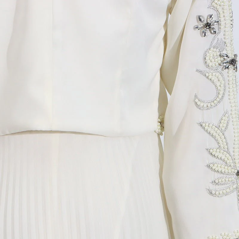 Crystal Embellished Jacket & Pleated Skirt Set(MS305) - Image 15