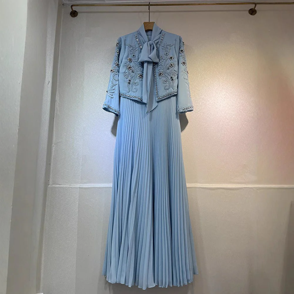 Crystal Embellished Jacket & Pleated Skirt Set(MS305) - Image 2