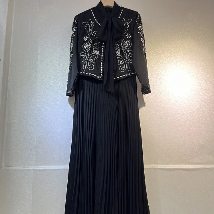 Crystal Embellished Jacket & Pleated Skirt Set(MS305) - Image 3