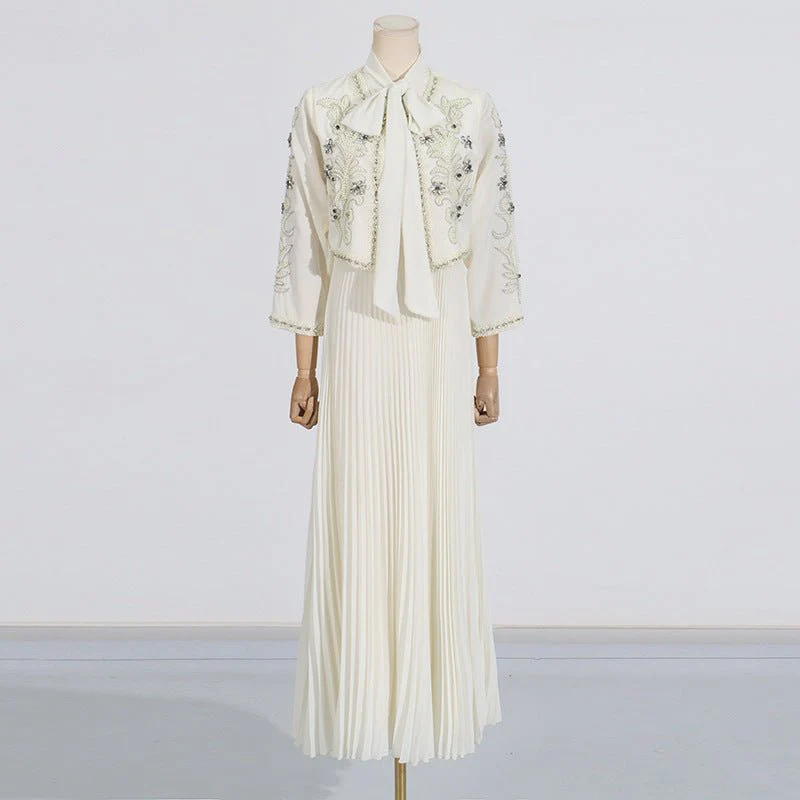 Crystal Embellished Jacket & Pleated Skirt Set(MS305) - Image 4