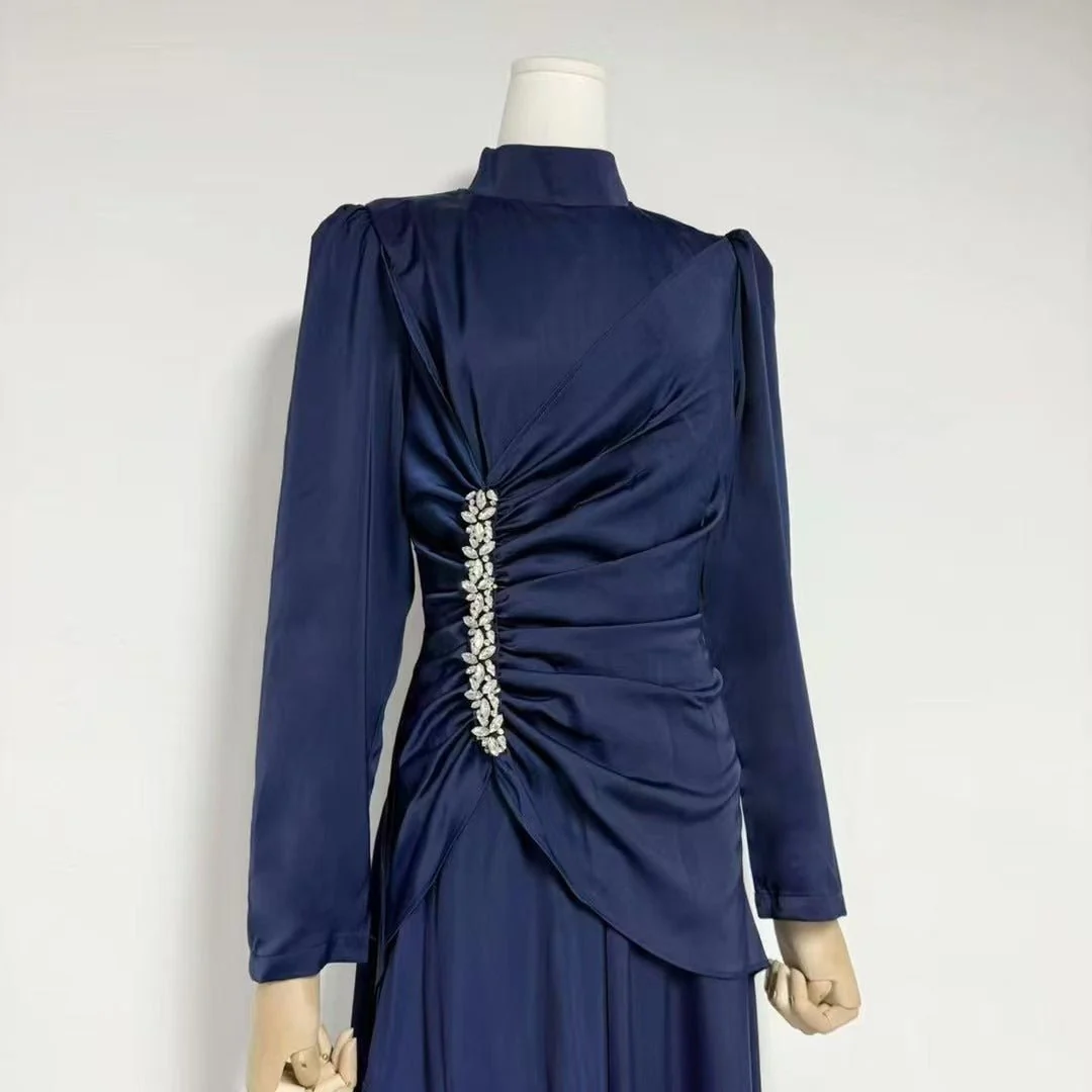 Crystal-Embellished Ruched Dress with Asymmetric Ruffle Skirt(MS346) - Image 12