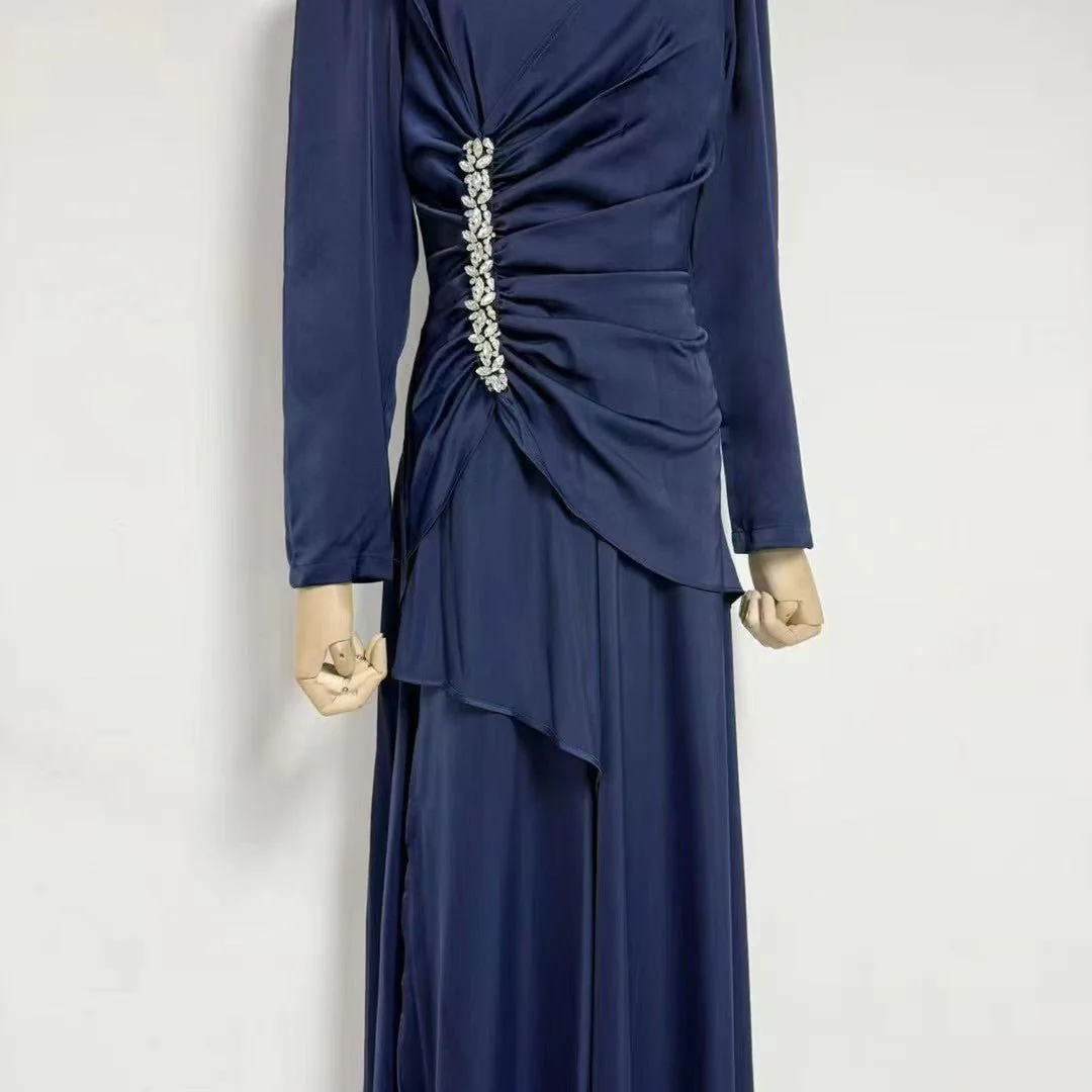 Crystal-Embellished Ruched Dress with Asymmetric Ruffle Skirt(MS346) - Image 13