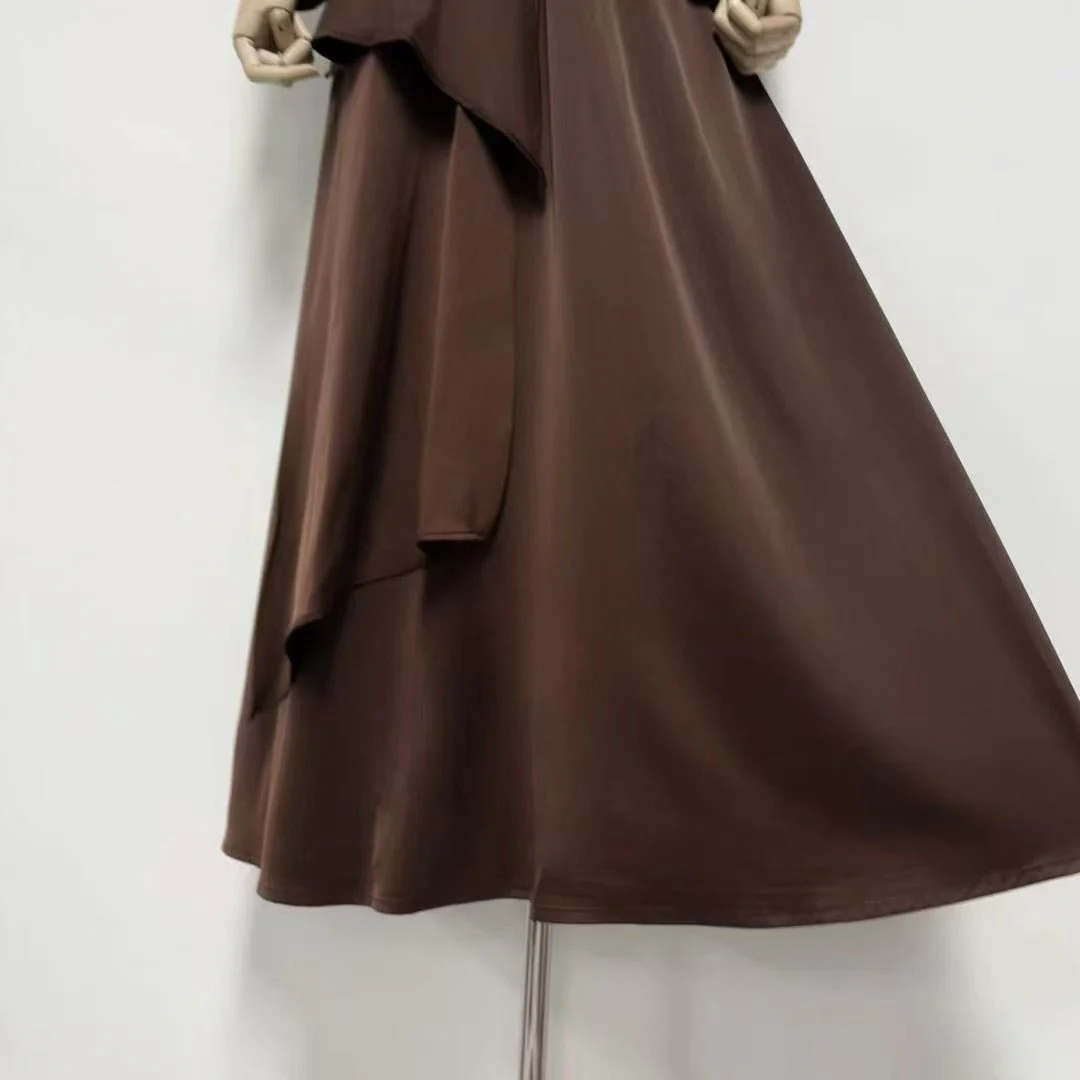 Crystal-Embellished Ruched Dress with Asymmetric Ruffle Skirt(MS346) - Image 17