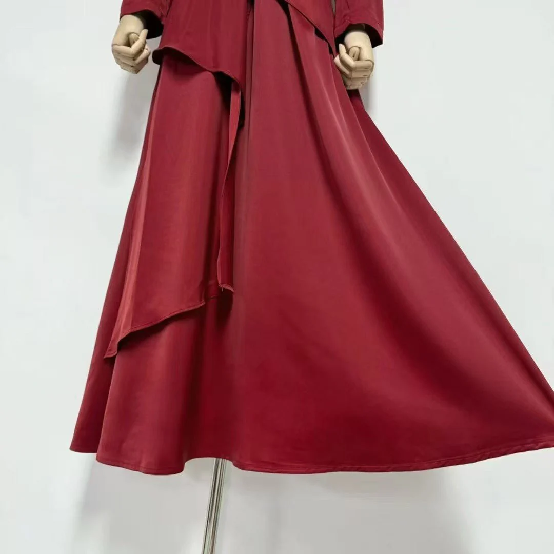 Crystal-Embellished Ruched Dress with Asymmetric Ruffle Skirt(MS346) - Image 8