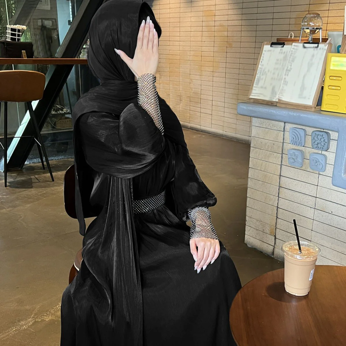 Crystal Mesh Embellished Abaya Set(MOA258) - Image 10