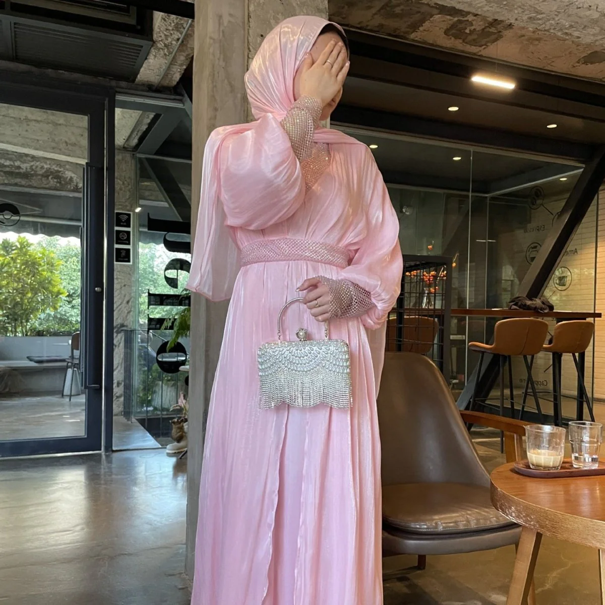 Crystal Mesh Embellished Abaya Set(MOA258) - Image 13