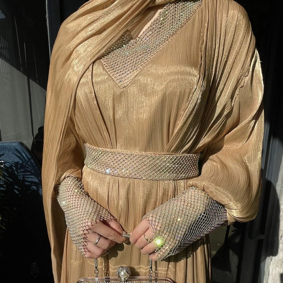 Crystal Mesh Embellished Abaya Set(MOA258) - Image 6