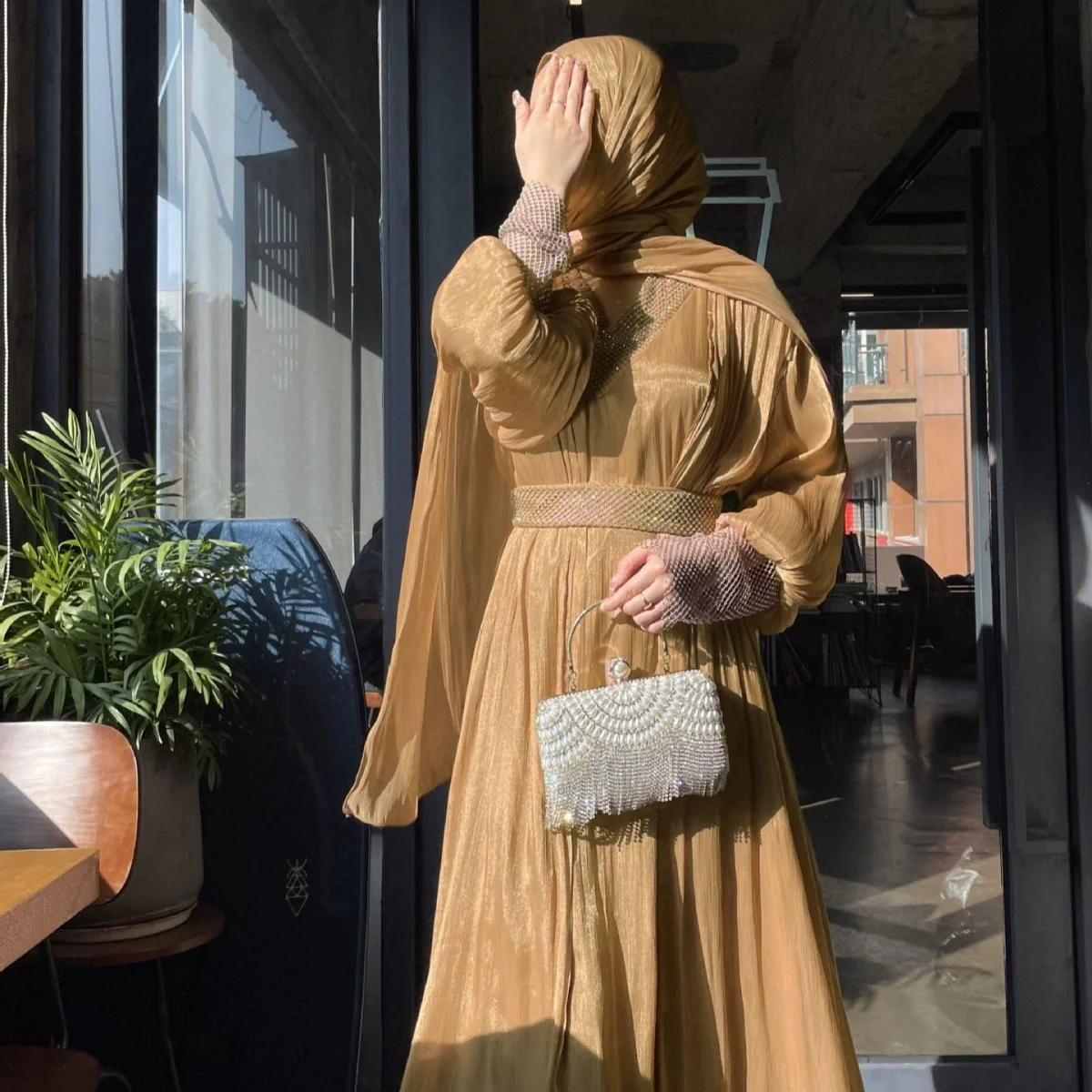 Crystal Mesh Embellished Abaya Set(MOA258) - Image 9