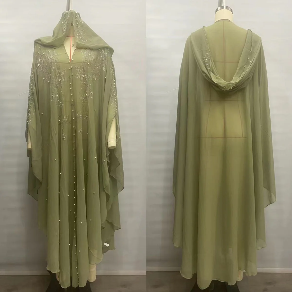 Crystal & Pearl Embellished Hooded Cape Abaya (MA366) - Image 15