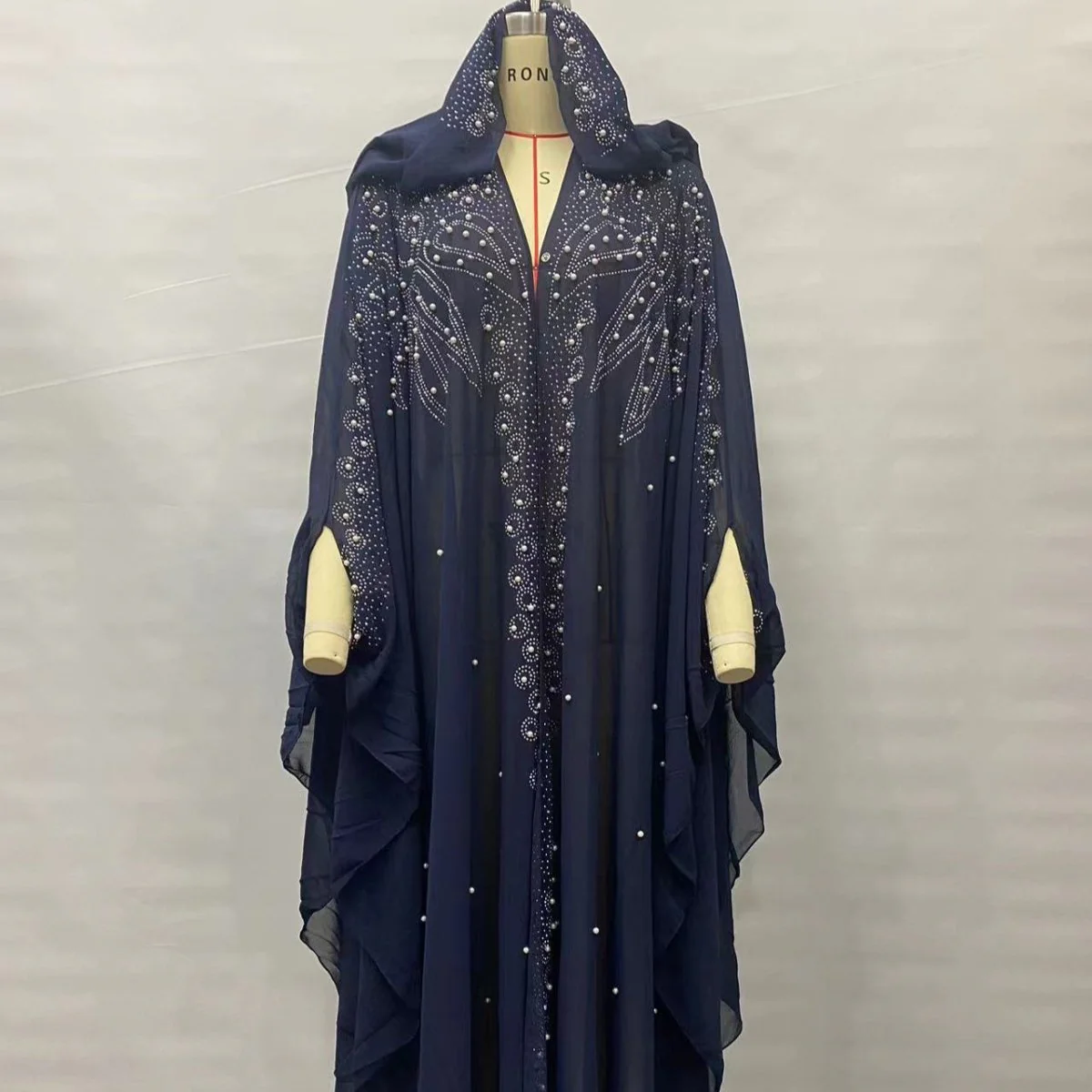 Crystal & Pearl Embellished Hooded Cape Abaya (MA366) - Image 18