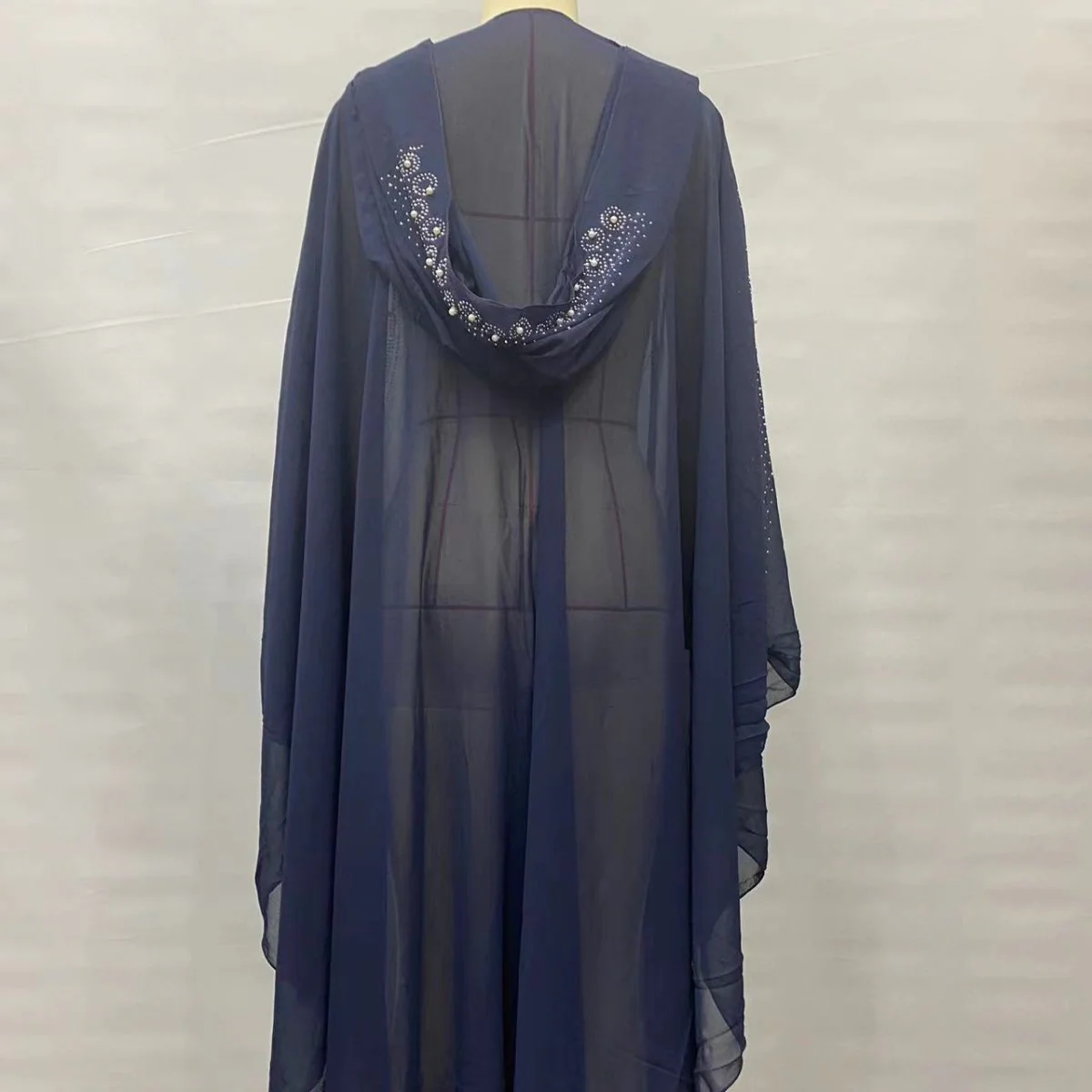 Crystal & Pearl Embellished Hooded Cape Abaya (MA366) - Image 19