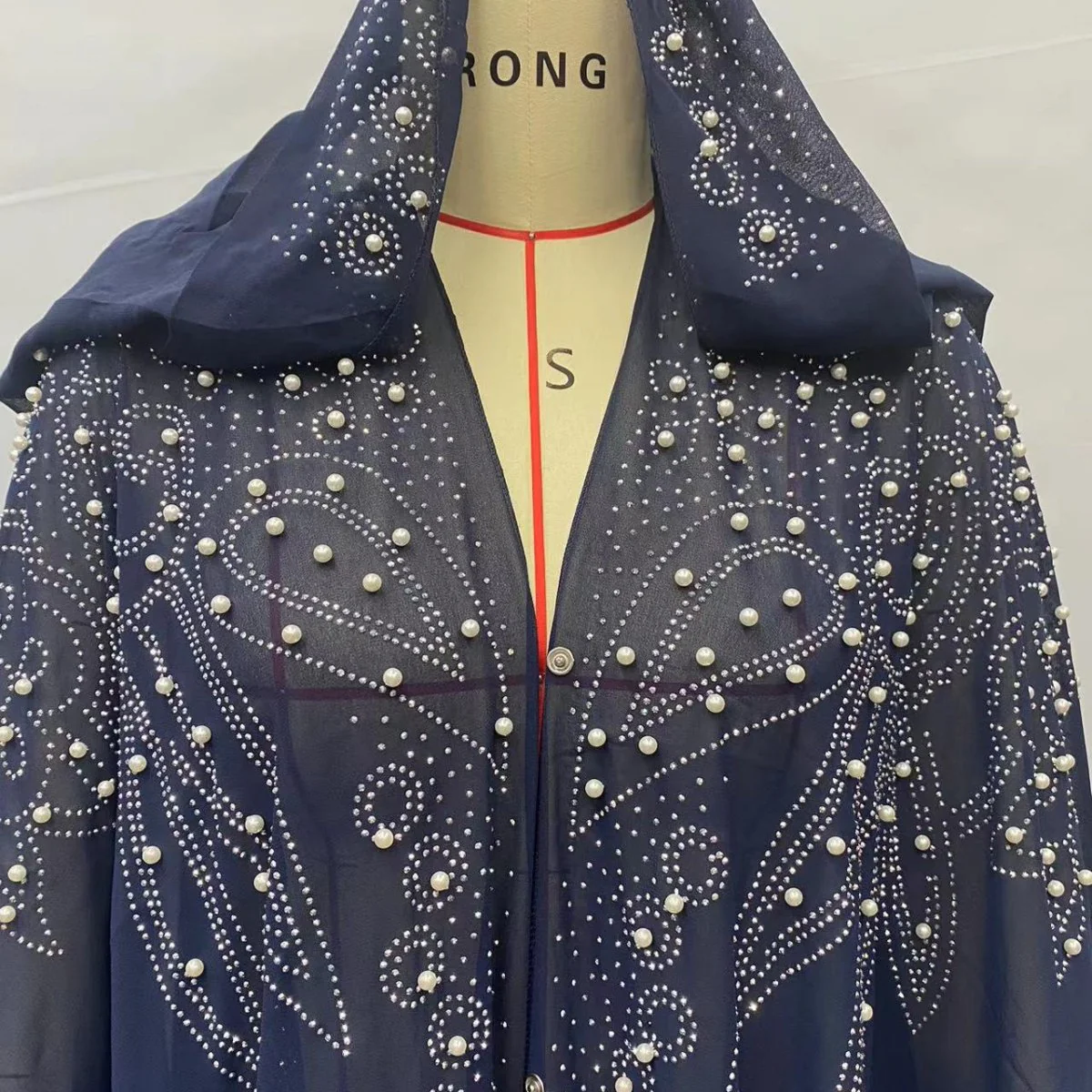 Crystal & Pearl Embellished Hooded Cape Abaya (MA366) - Image 20
