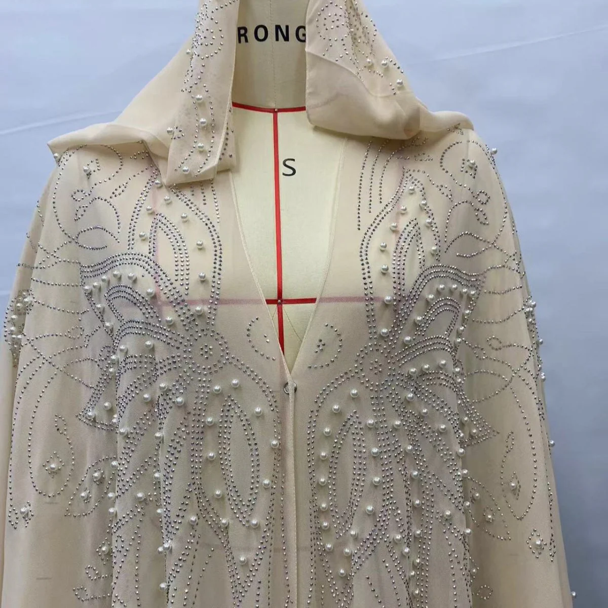 Crystal & Pearl Embellished Hooded Cape Abaya (MA366) - Image 23