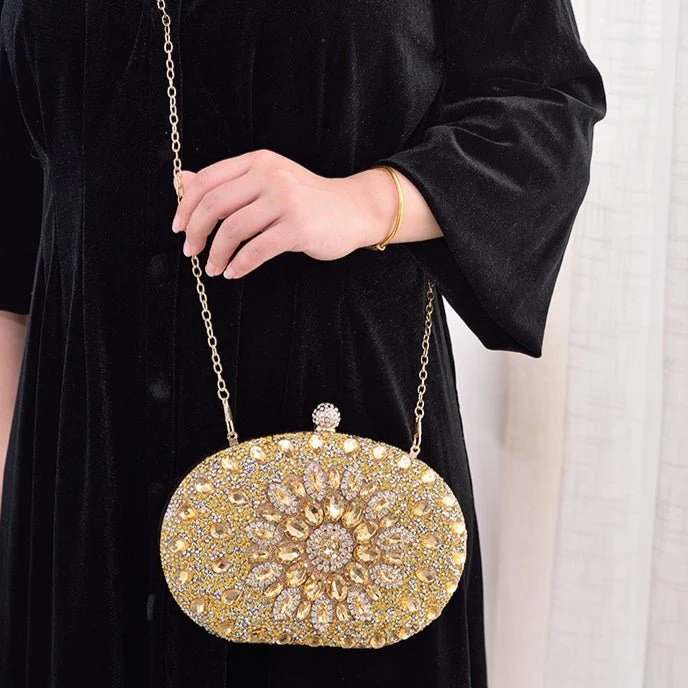 Crystal Sunflower Evening Clutch | Rhinestone Party Bag with Chain Handle(MAC356) - Image 15