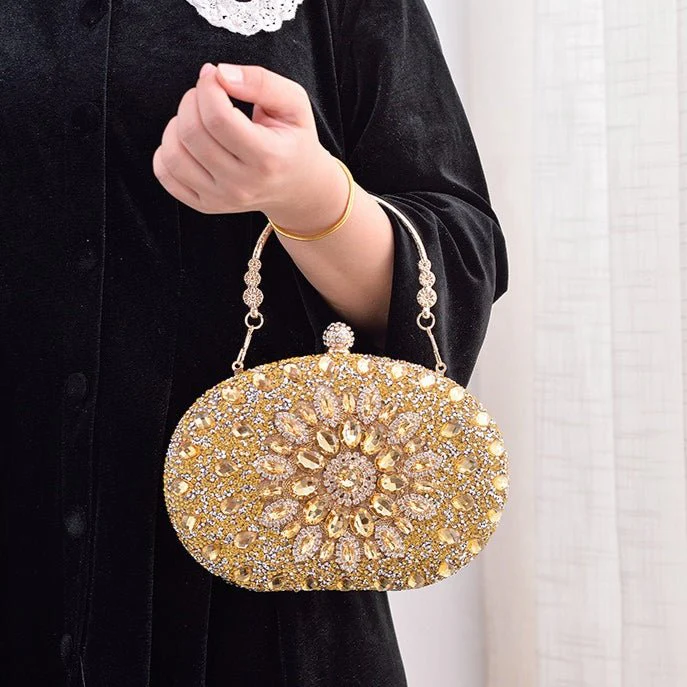 Crystal Sunflower Evening Clutch | Rhinestone Party Bag with Chain Handle(MAC356) - Image 16